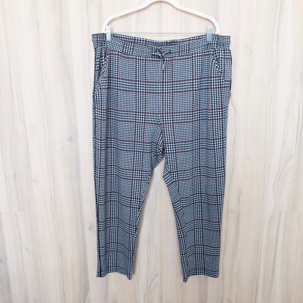 Anthropologie Womens Plaid Pants XL Gray Drawstring Tapered Preppy Acadaemia